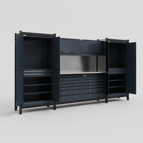 M121-2 Modular Work Bench - H2100mm x W3840mm | Stainless WBT | Dark Grey