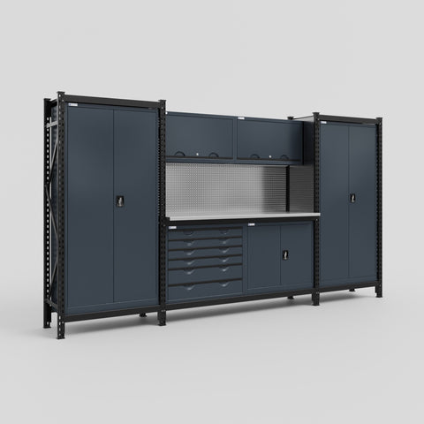 M121-2 Modular Work Bench - H2100mm x W3840mm | Stainless WBT | Dark Grey