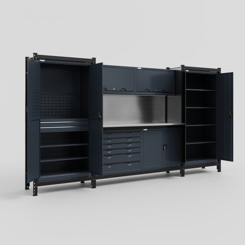 M121-2 Modular Work Bench - H2100mm x W3840mm | Stainless WBT | Dark Grey