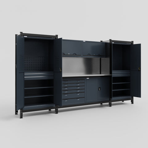 M121-2 Modular Work Bench - H2100mm x W3840mm | Stainless WBT | Dark Grey