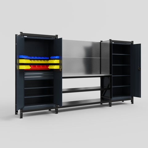 M121-2 Modular Work Bench - H2100mm x W3840mm | Stainless WBT | Dark Grey