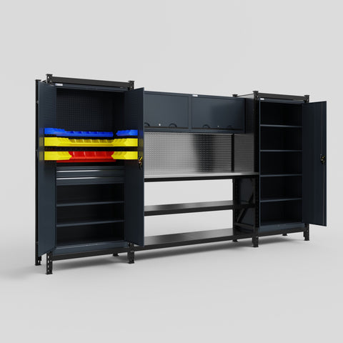 M121-2 Modular Work Bench - H2100mm x W3840mm | Stainless WBT | Dark Grey