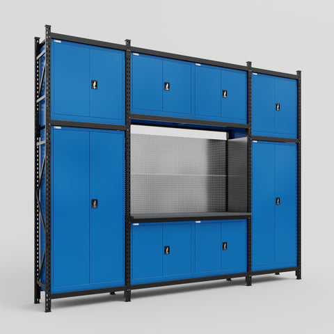 M121 Modular Work Bench - H3100mm x W3840mm | Laminate WBT | Blue