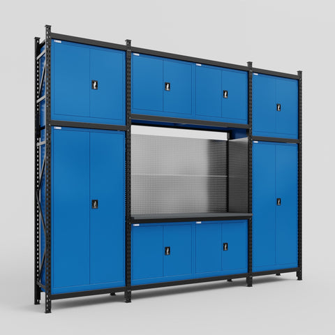 M121 Modular Work Bench - H3100mm x W3840mm | Laminate WBT | Blue
