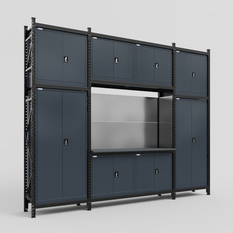 M121 Modular Work Bench - H3100mm x W3840mm | Laminate WBT | Dark Grey