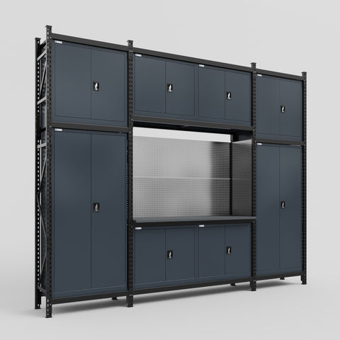 M121 Modular Work Bench - H3100mm x W3840mm | Laminate WBT | Dark Grey