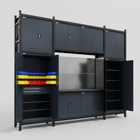 M121 Modular Work Bench - H3100mm x W3840mm | Laminate WBT | Dark Grey