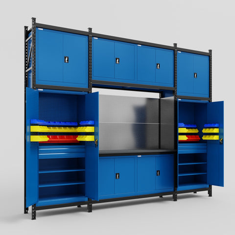 M121 Modular Work Bench - H3100mm x W3840mm | Laminate WBT | Blue
