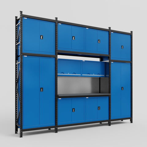 M121 Modular Work Bench - H3100mm x W3840mm | Laminate WBT | Blue