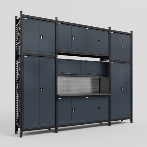 M121 Modular Work Bench - H3100mm x W3840mm | Laminate WBT | Dark Grey