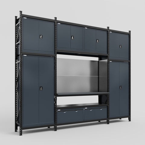 M121 Modular Work Bench - H3100mm x W3840mm | Laminate WBT | Dark Grey
