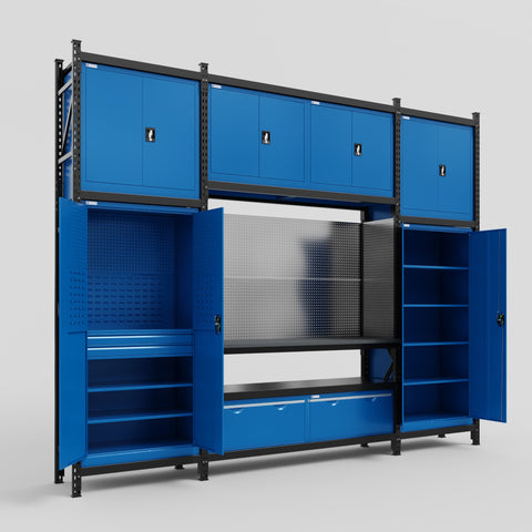 M121 Modular Work Bench - H3100mm x W3840mm | Laminate WBT | Blue