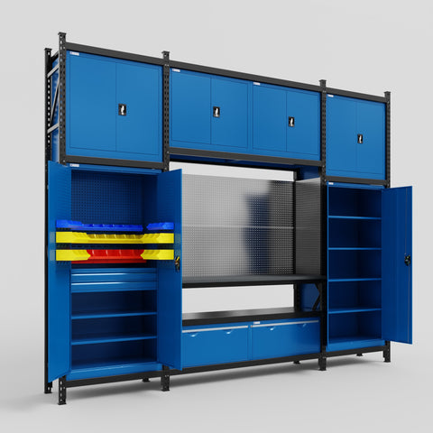 M121 Modular Work Bench - H3100mm x W3840mm | Laminate WBT | Blue