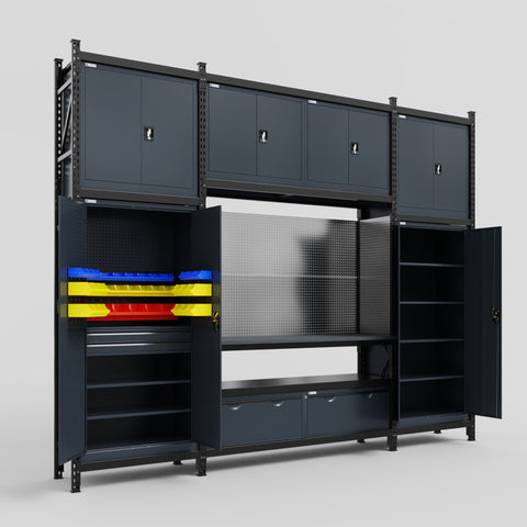M121 Modular Work Bench - H3100mm x W3840mm | Laminate WBT | Dark Grey