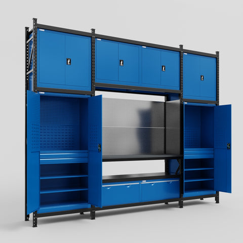 M121 Modular Work Bench - H3100mm x W3840mm | Laminate WBT | Blue