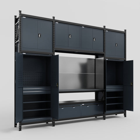 M121 Modular Work Bench - H3100mm x W3840mm | Laminate WBT | Dark Grey