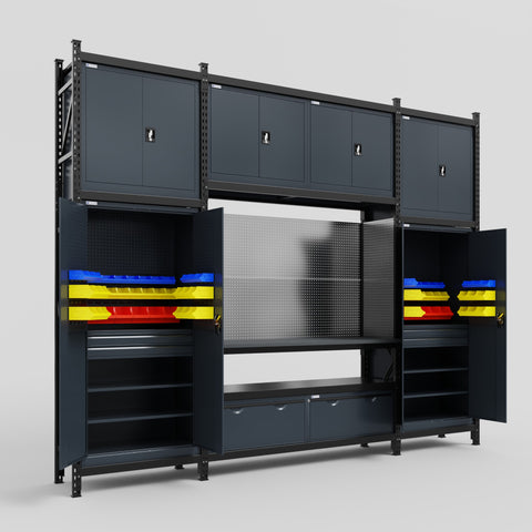 M121 Modular Work Bench - H3100mm x W3840mm | Laminate WBT | Dark Grey