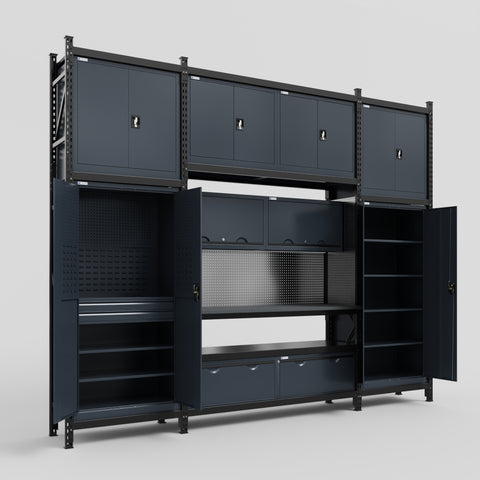 M121 Modular Work Bench - H3100mm x W3840mm | Laminate WBT | Dark Grey