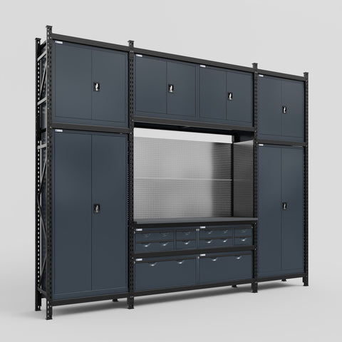 M121 Modular Work Bench - H3100mm x W3840mm | Laminate WBT | Dark Grey