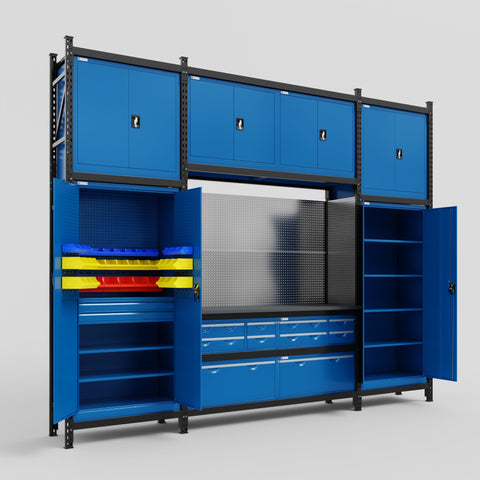 M121 Modular Work Bench - H3100mm x W3840mm | Laminate WBT | Blue