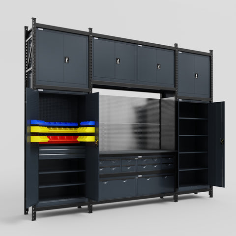 M121 Modular Work Bench - H3100mm x W3840mm | Laminate WBT | Dark Grey