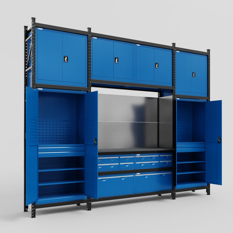 M121 Modular Work Bench - H3100mm x W3840mm | Laminate WBT | Blue