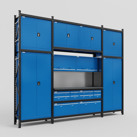 M121 Modular Work Bench - H3100mm x W3840mm | Laminate WBT | Blue
