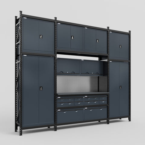 M121 Modular Work Bench - H3100mm x W3840mm | Laminate WBT | Dark Grey