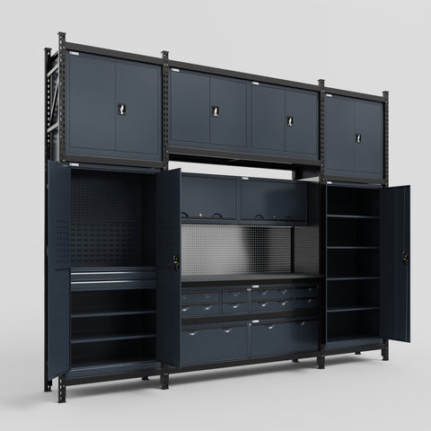 M121 Modular Work Bench - H3100mm x W3840mm | Laminate WBT | Dark Grey
