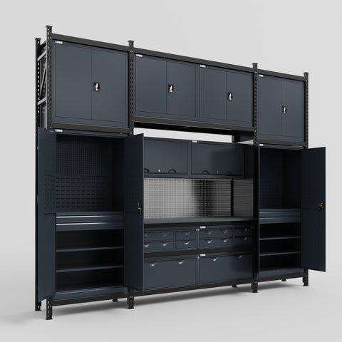 M121 Modular Work Bench - H3100mm x W3840mm | Laminate WBT | Dark Grey