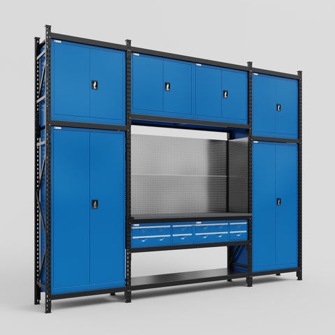 M121 Modular Work Bench - H3100mm x W3840mm | Laminate WBT | Blue