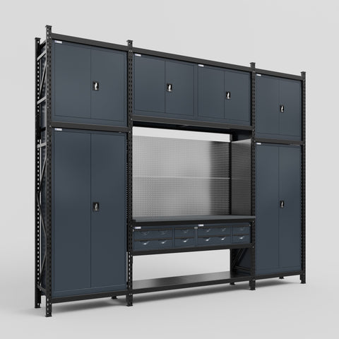 M121 Modular Work Bench - H3100mm x W3840mm | Laminate WBT | Dark Grey