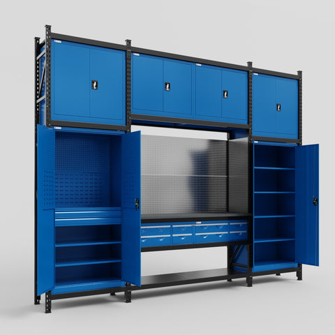 M121 Modular Work Bench - H3100mm x W3840mm | Laminate WBT | Blue