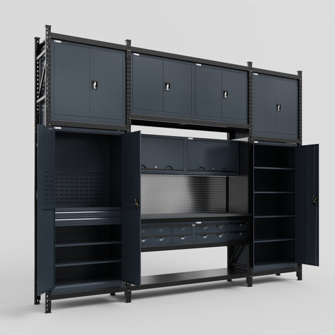 M121 Modular Work Bench - H3100mm x W3840mm | Laminate WBT | Dark Grey