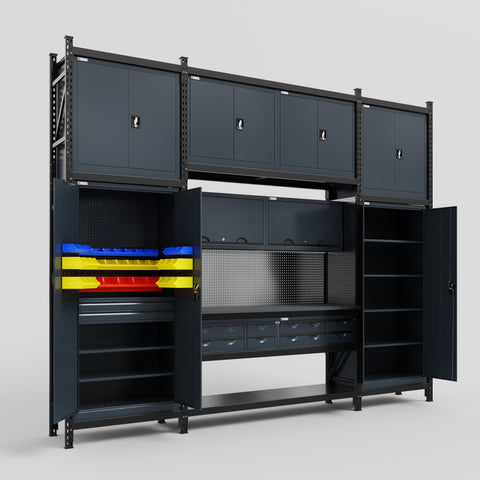 M121 Modular Work Bench - H3100mm x W3840mm | Laminate WBT | Dark Grey