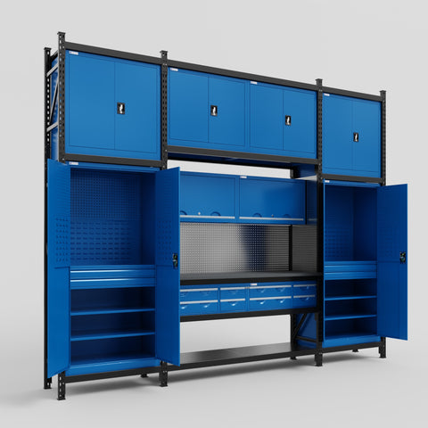 M121 Modular Work Bench - H3100mm x W3840mm | Laminate WBT | Blue