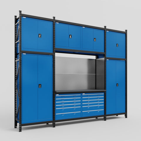 M121 Modular Work Bench - H3100mm x W3840mm | Laminate WBT | Blue