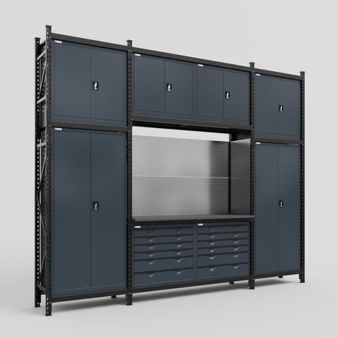 M121 Modular Work Bench - H3100mm x W3840mm | Laminate WBT | Dark Grey