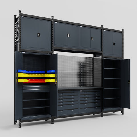 M121 Modular Work Bench - H3100mm x W3840mm | Laminate WBT | Dark Grey