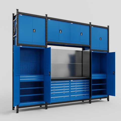 M121 Modular Work Bench - H3100mm x W3840mm | Laminate WBT | Blue
