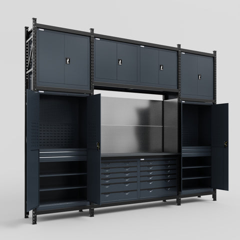 M121 Modular Work Bench - H3100mm x W3840mm | Laminate WBT | Dark Grey