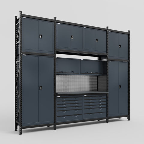 M121 Modular Work Bench - H3100mm x W3840mm | Laminate WBT | Dark Grey