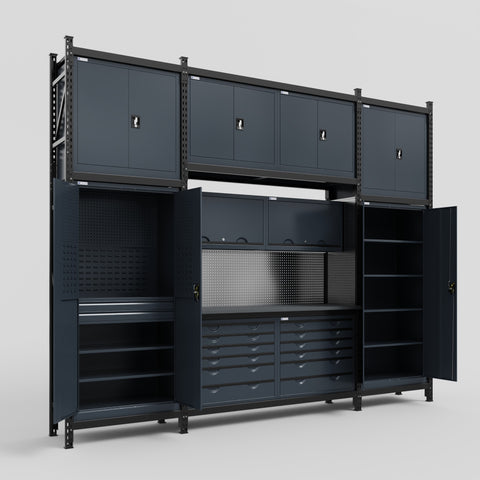 M121 Modular Work Bench - H3100mm x W3840mm | Laminate WBT | Dark Grey