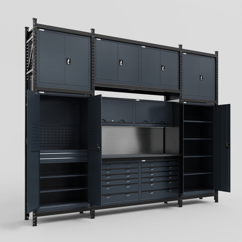 M121 Modular Work Bench - H3100mm x W3840mm | Laminate WBT | Dark Grey