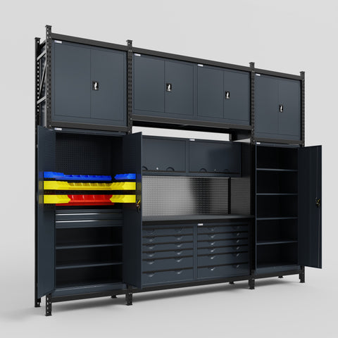 M121 Modular Work Bench - H3100mm x W3840mm | Laminate WBT | Dark Grey