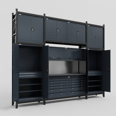 M121 Modular Work Bench - H3100mm x W3840mm | Laminate WBT | Dark Grey