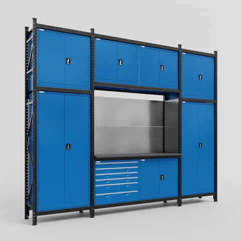M121-3C Modular Work Bench - H3100mm x W3840mm | Laminate WBT | Blue