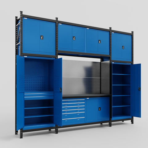 M121-3C Modular Work Bench - H3100mm x W3840mm | Laminate WBT | Blue
