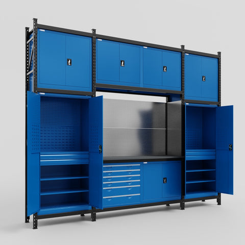 M121-3C Modular Work Bench - H3100mm x W3840mm | Laminate WBT | Blue