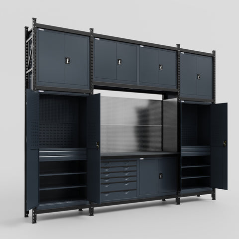 M121-3C Modular Work Bench - H3100mm x W3840mm | Laminate WBT | Dark Grey